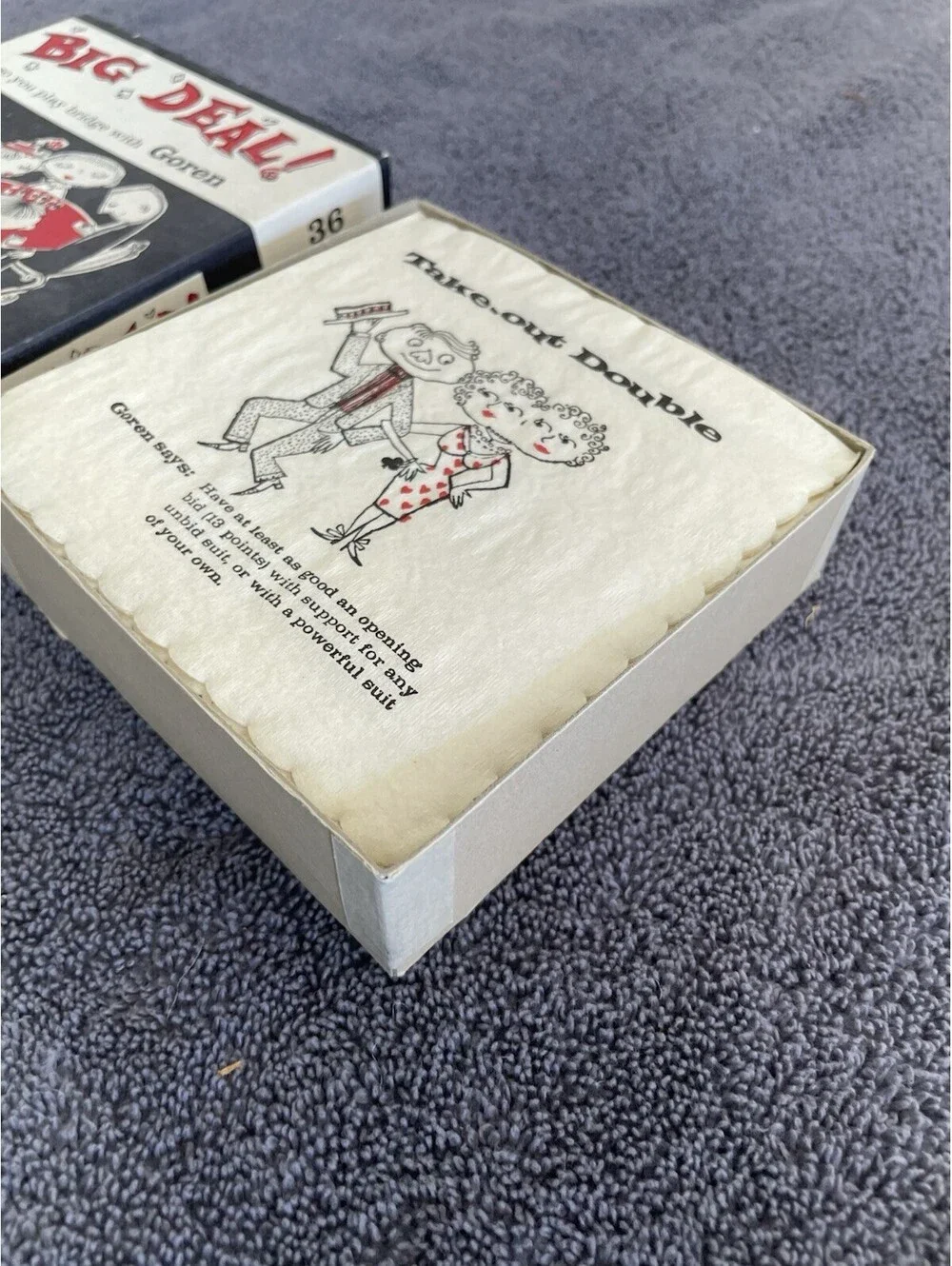 Rare Vintage Original Box Big Deal Bridge with Goren Cartoon Napkins